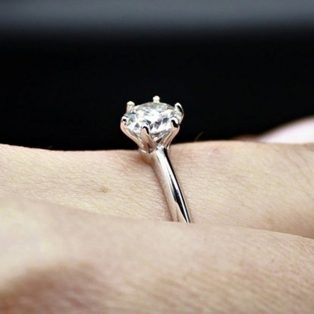 Round Cut Engagement Ring Knife Edge Shank Solitaire Solid Sterling Silver 7 NWT - Picture 5 of 7